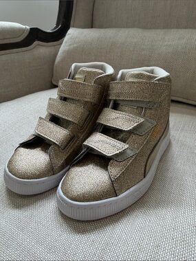 Puma Kids Gold Glitter High-Top Velcro Sneakers